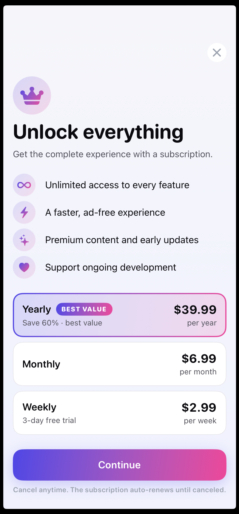 Bills Due — paywall / subscription